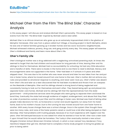 Michael Oher from the Film ‘The Blind Side’: Character Analysis