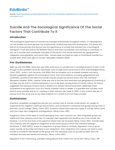 Social Factors in Suicide: A Sociological Perspective
