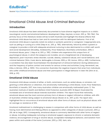 Emotional Child Abuse And Criminal Behaviour