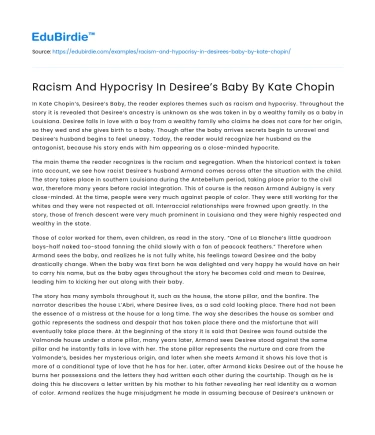 Racism And Hypocrisy In Desiree’s Baby By Kate Chopin