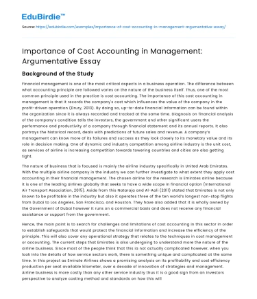 Importance of Cost Accounting in Management: Argumentative Essay