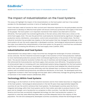 The Impact of Industrialization on the Food Systems