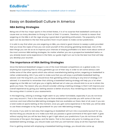 Essay on Basketball Culture in America