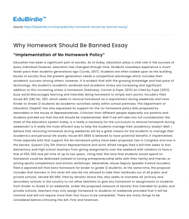 Why Homework Should Be Banned Essay