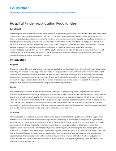 Hospital Finder Application Peculiarities
