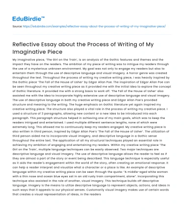 Reflective Essay about the Process of Writing of My Imaginative Piece