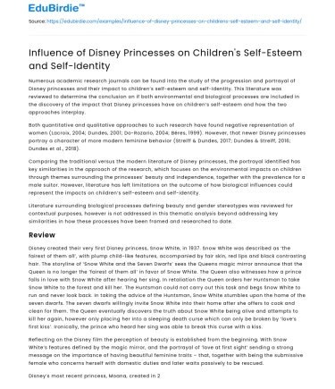 Influence of Disney Princesses on Children’s Self-Esteem and Self-Identity