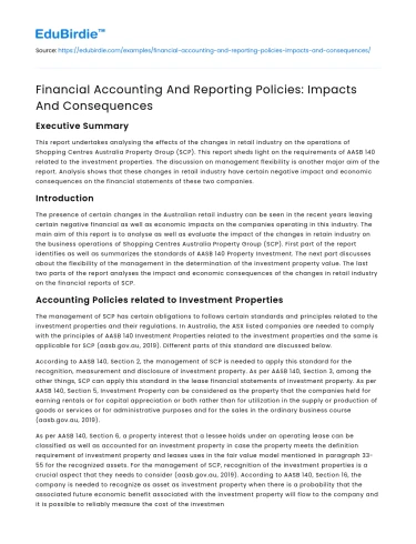 Financial Accounting And Reporting Policies: Impacts And Consequences