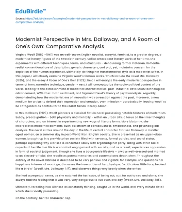 Modernist Perspectives in Mrs Dalloway and A Room