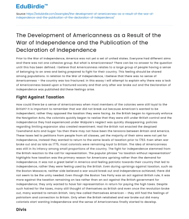 Development of Americanness after War of Independence