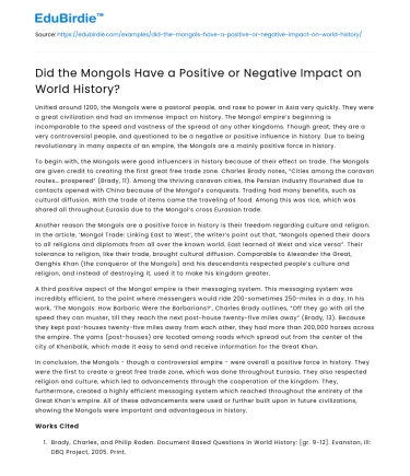 Did the Mongols Have a Positive or Negative Impact on World History?