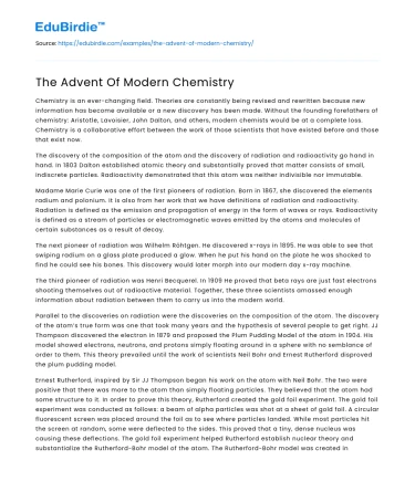 The Advent Of Modern Chemistry