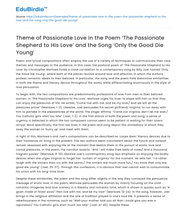 Passionate Love in Poetry and Music: A Comparison