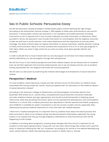 Sex in Public Schools: Persuasive Essay