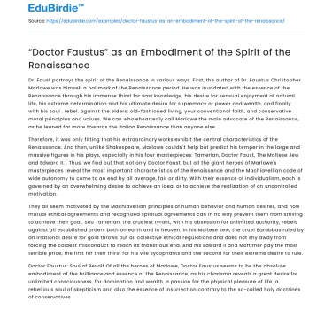 “Doctor Faustus” as an Embodiment of the Spirit of the Renaissance