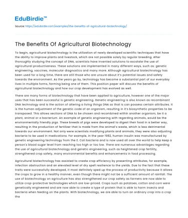 The Benefits Of Agricultural Biotechnology