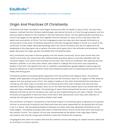 Origin And Practices Of Christianity