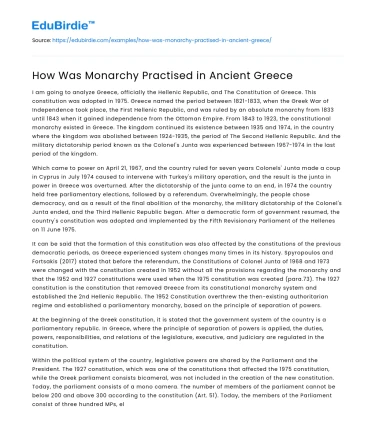 How Was Monarchy Practised in Ancient Greece