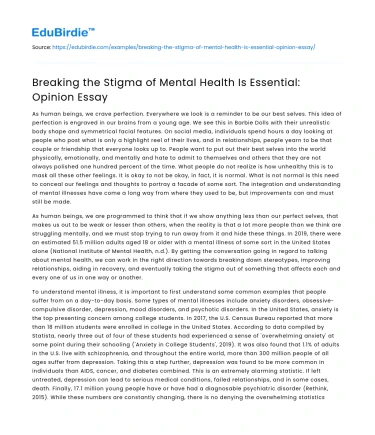 Breaking the Stigma of Mental Health Is Essential: Opinion Essay