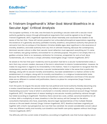 Critical analysis of H Tristram Engelhardt’s ‘After God’