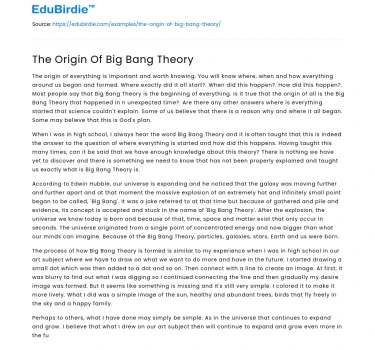 The Origin Of Big Bang Theory