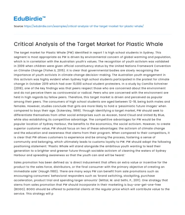Critical Analysis of the Target Market for Plastic Whale