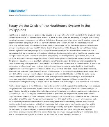 Essay on the Crisis of the Healthcare System in the Philippines
