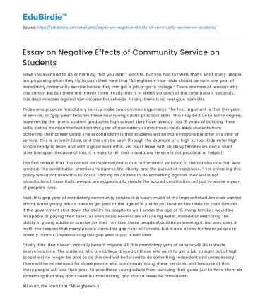 Essay on Negative Effects of Community Service on Students