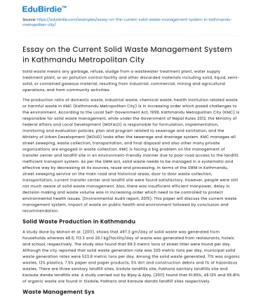 Solid Waste Management in Kathmandu Metropolitan City