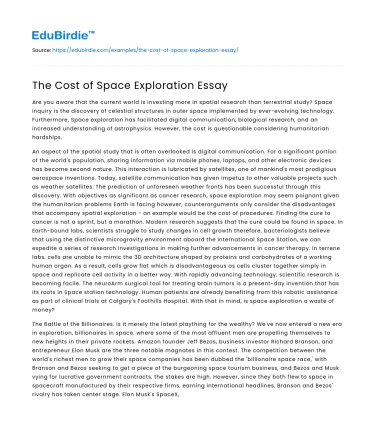 The Cost of Space Exploration Essay