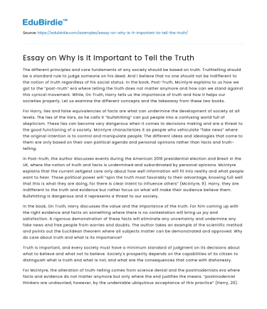 Essay on Why Is It Important to Tell the Truth