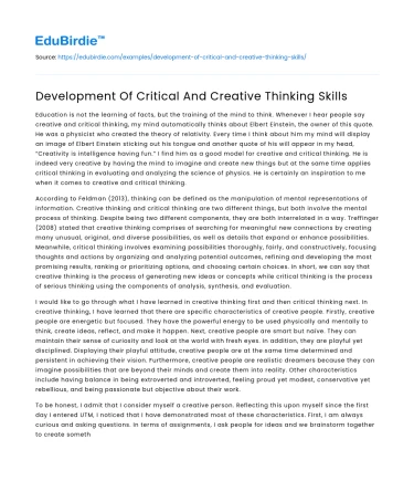 Development Of Critical And Creative Thinking Skills