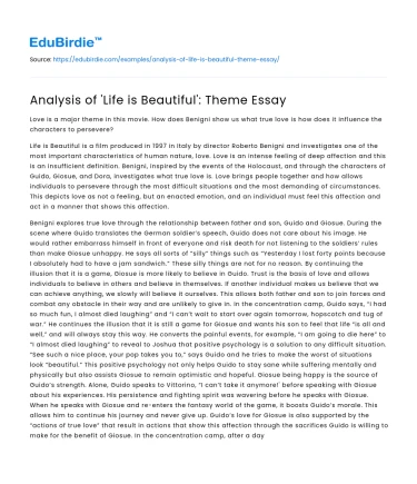 Analysis of ‘Life is Beautiful’: Theme Essay