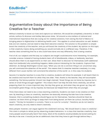 The Importance of Being Creative for a Teacher