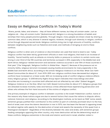 Essay on Religious Conflicts in Today’s World