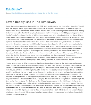 Seven Deadly Sins In The Film Seven