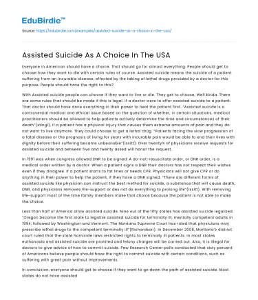 The Right to Assisted Suicide in the USA