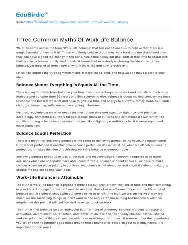 Three Common Myths Of Work Life Balance