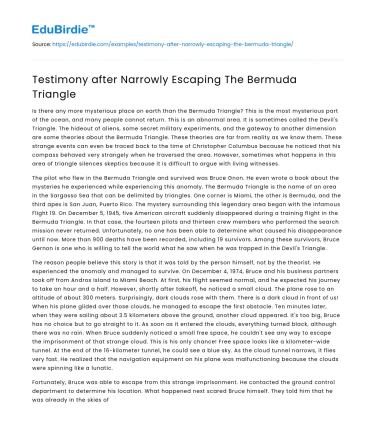 Testimony after Narrowly Escaping The Bermuda Triangle
