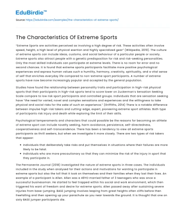 The Characteristics Of Extreme Sports