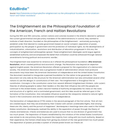 The Enlightenment and Revolutions in America, France, Haiti