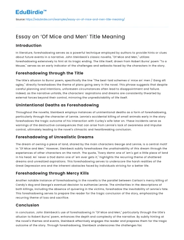 Essay on ‘Of Mice and Men’ Title Meaning