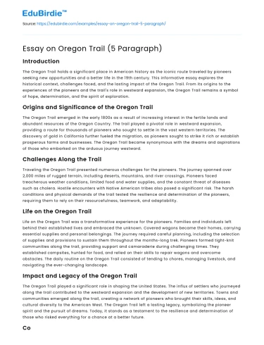 Essay on Oregon Trail (5 Paragraph)