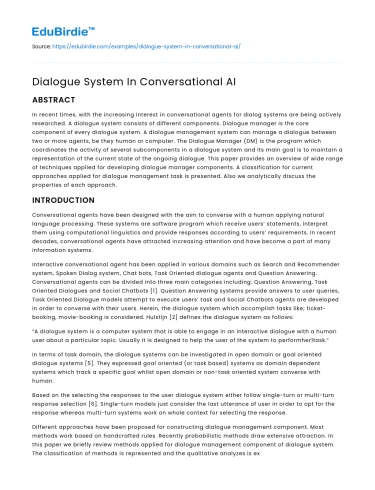 Dialogue System In Conversational AI