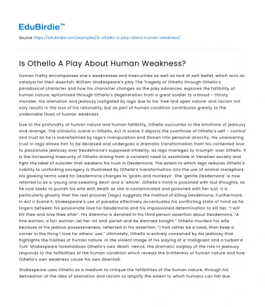 Is Othello A Play About Human Weakness?