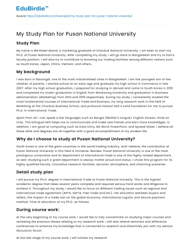My Study Plan for Pusan National University