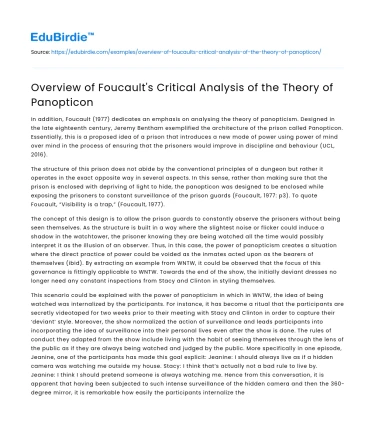 Overview of Foucault’s Critical Analysis of the Theory of Panopticon