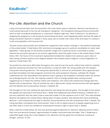 Religious Perspectives on Abortion: Pro-Life and the Church