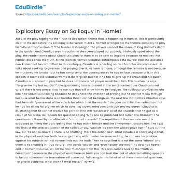 Explicatory Essay on Soliloquy in ‘Hamlet’