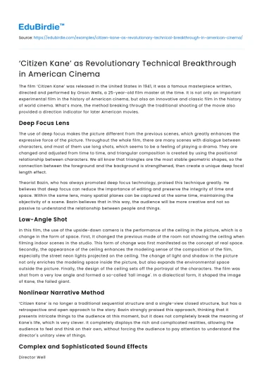 ‘Citizen Kane’ as Revolutionary Technical Breakthrough in American Cinema